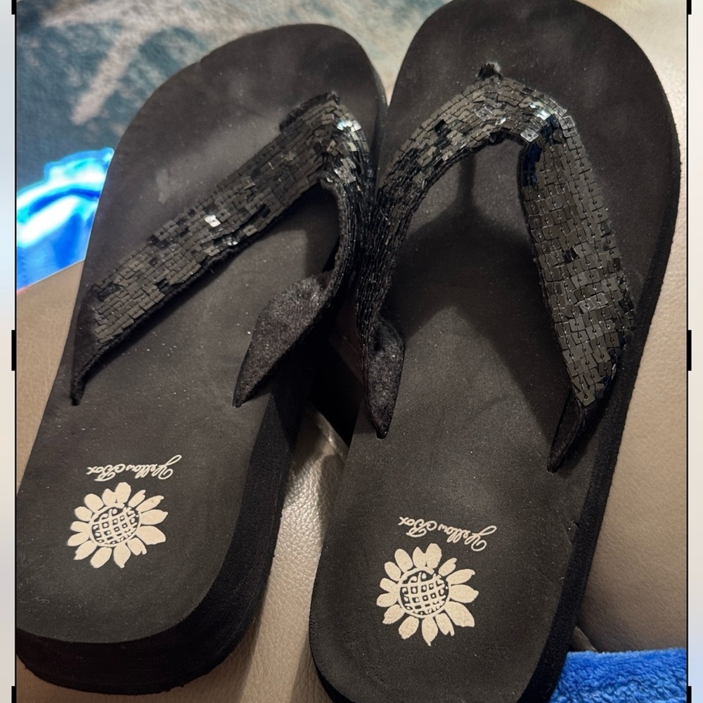 Yellow Box Black Sequin Sandals